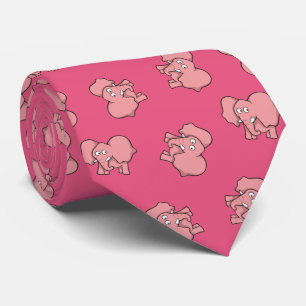 Roze olifant Cartoon Patroon Stropdas