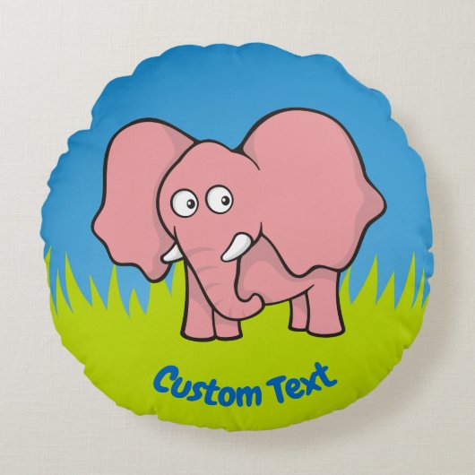 Roze olifant cartoon rond kussen (Voorkant)
