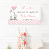 Roze Olifant Chevron Girly Baby shower Banner (Insitu)