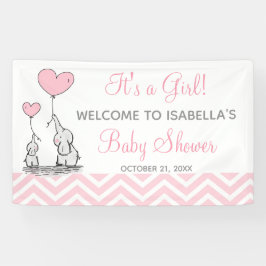 Roze Olifant Chevron Girly Baby shower Banner