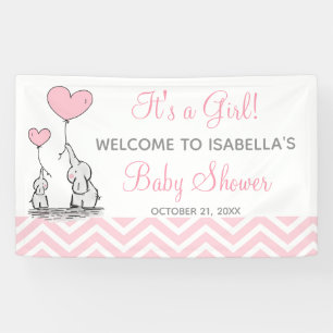 Roze Olifant Chevron Meisjes Baby Shower Banner