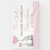 Roze Olifant Chevron Meisjes Baby Shower Banner (Verticaal)