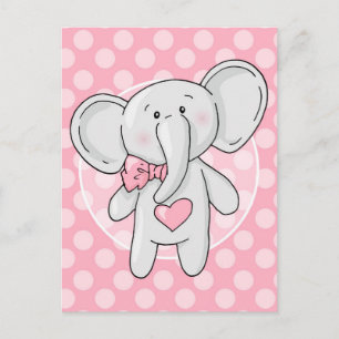 Roze olifant - Cute Polka Dots Heart Bow Briefkaart