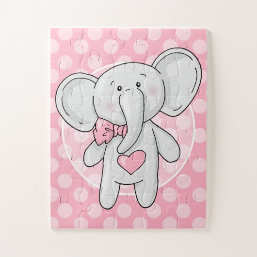 Roze olifant - Cute Polka Dots Heart Bow Legpuzzel (Verticaal)