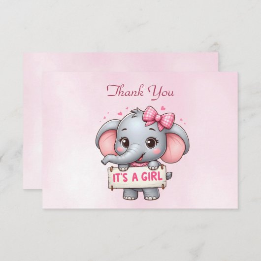 Roze Olifant Dank u kaart (Voorkant / Achterkant)