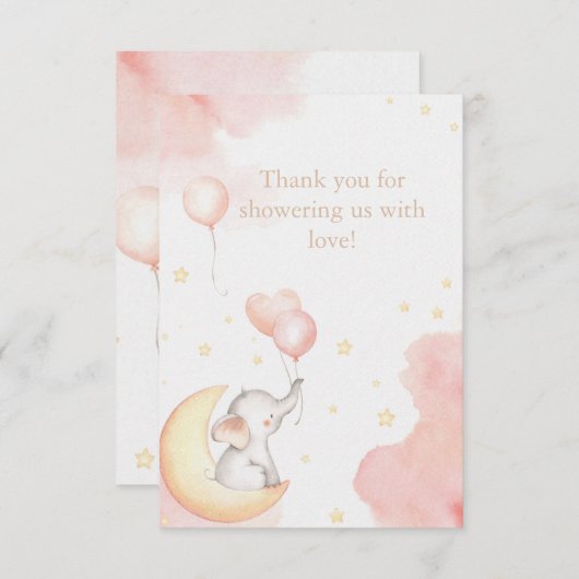 Roze Olifant Dank u kaart (Voorkant / Achterkant)