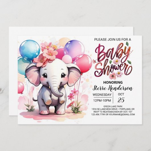 Roze Olifant Delight Baby shower Kaart (Voorkant / Achterkant)