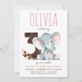 Roze Olifant Derde Verjaardag uitnodiging (Voorkant)