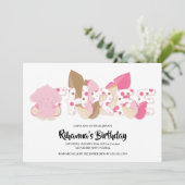 Roze olifant derde verjaardag uitnodiging (Staand voorkant)