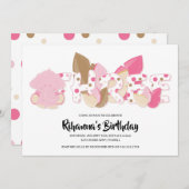 Roze olifant derde verjaardag uitnodiging (Voorkant / Achterkant)