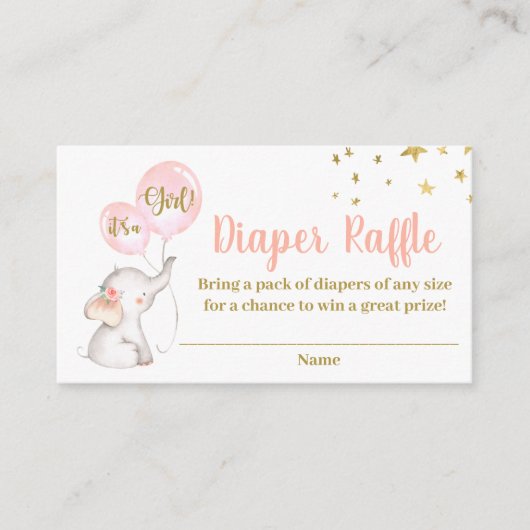 Roze olifant Diaper Raffle Informatiekaartje (Voorkant)