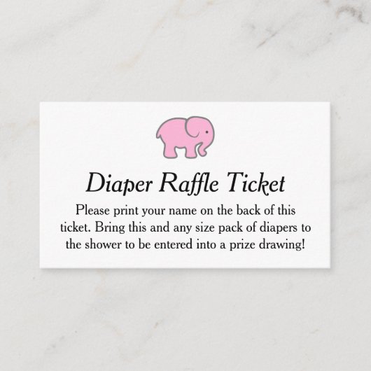 Roze olifant Diaper Raffle Ticket Informatiekaartje (Voorkant)