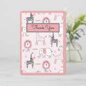 Roze olifant dierentuin Baby shower Bedankkaart (Staand voorkant)