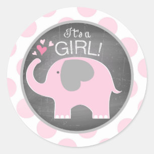 Roze Olifant Dot Meisje Baby shower Ronde Sticker