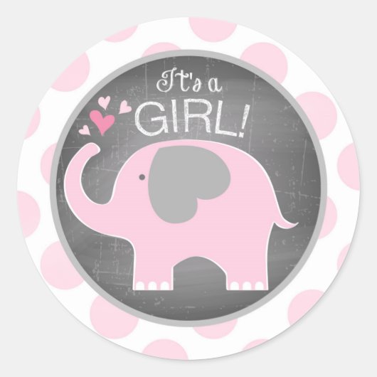 Roze Olifant Dot Meisje Baby shower Ronde Sticker (Voorkant)