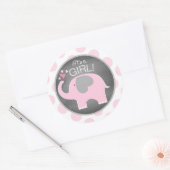 Roze Olifant Dot Meisje Baby shower Ronde Sticker (Envelop)