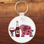 Roze olifant Drink wijn Sleutelhanger (Voorkant)
