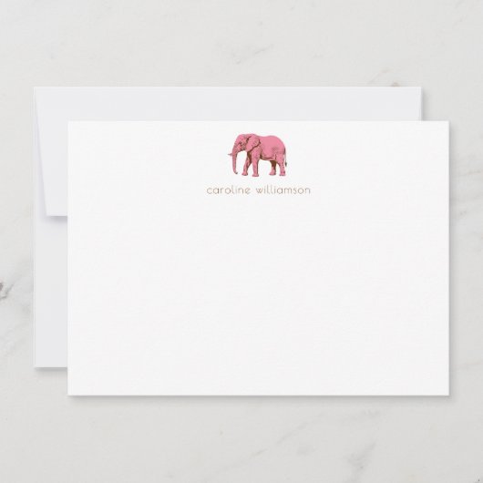 Roze Olifant Eenvoudig Persoonlijk Briefpapier  Notitiekaartje (Voorkant)