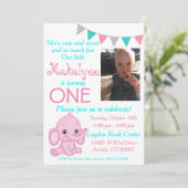 Roze olifant eerste uitnodiging voor geboorte (Staand voorkant)