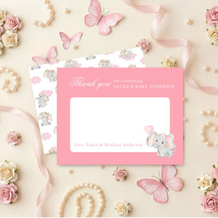 Roze Olifant Elegante Baby Shower Dank Je Bedankkaart
