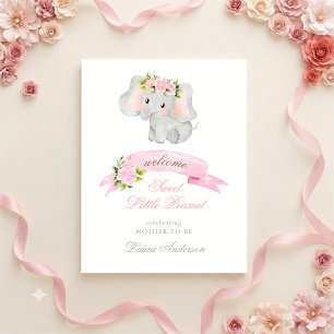 Roze Olifant Elegante Welkom op Baby Shower Poster