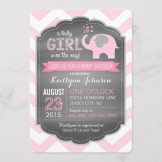 Roze olifant en Chevron Baby shower Kaart