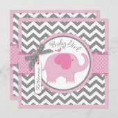 Roze olifant en Chevron Print Baby shower Kaart (Voorkant / Achterkant)