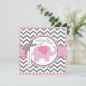 Roze olifant en Chevron Print Baby shower Kaart (Staand voorkant)