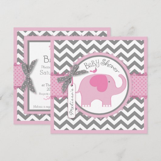 Roze olifant en Chevron Print Baby shower Kaart (Voorkant / Achterkant)