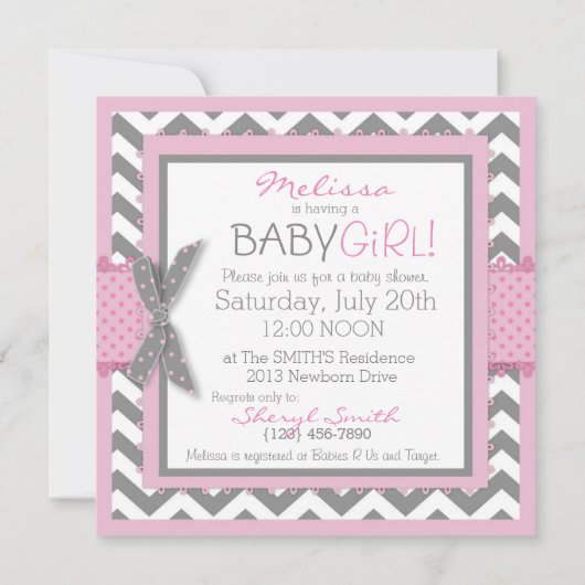 Roze olifant en Chevron Print Baby shower Kaart (Achterkant)