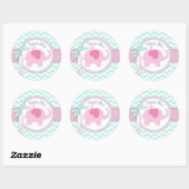 Roze Olifant en Chevron Print Baby shower Ronde Sticker (Vel)