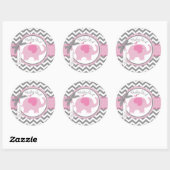 Roze Olifant en Chevron Print Baby shower Ronde Sticker (Vel)