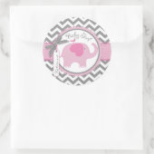 Roze Olifant en Chevron Print Baby shower Ronde Sticker (Tas)
