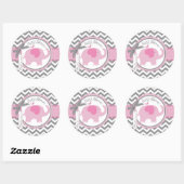 Roze Olifant en Chevron Print Baby shower Ronde Sticker (Vel)