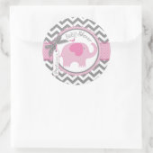 Roze Olifant en Chevron Print Baby shower Ronde Sticker (Tas)