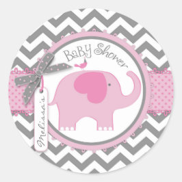 Roze Olifant en Chevron Print Baby shower Ronde Sticker