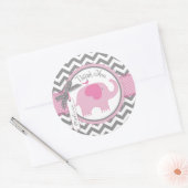 Roze Olifant en Chevron Print Dank u Ronde Sticker (Envelop)