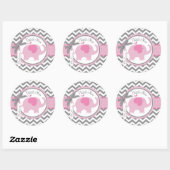 Roze Olifant en Chevron Print Dank u Ronde Sticker (Vel)