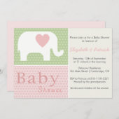 Roze olifant en hartenuitnodiging voor Baby shower Kaart (Voorkant / Achterkant)