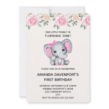 Roze Olifant en Rozenrand Verjaardagsuitnodiging