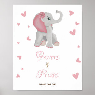 Roze olifant Favors & Prizes Baby shower Sign. Poster