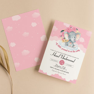 Roze olifant Floral Girl Baby shower Kaart