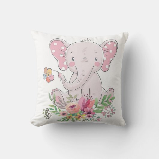 Roze olifant Floral Sierkussen (Voorkant)