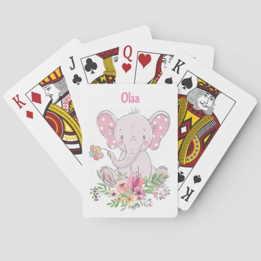 Roze olifant Floral-speelkaartdecker Pokerkaarten (Achterkant)