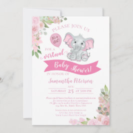 Roze olifant & Floral Virtual Baby Girl Shower Kaart