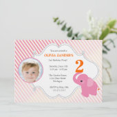 Roze olifant Foto Birthday Uitnodiging (Staand voorkant)