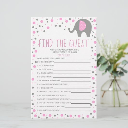 Roze olifant Game Baby shower voor gasten zoeken Briefpapier (Staand voorkant)
