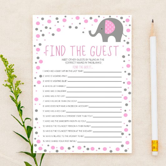 Roze olifant Game Baby shower voor gasten zoeken Briefpapier