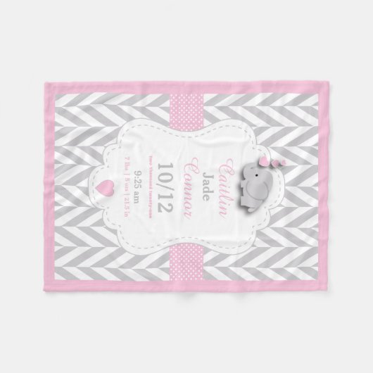 Roze Olifant Geboorte Keepsake Ontwerp Fleece Deken (Voorkant (Horizontaal))