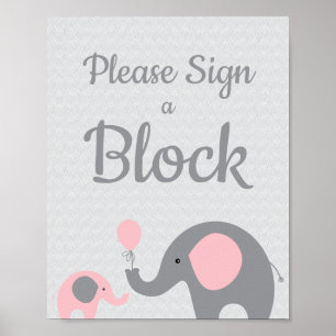 Roze olifant Gelieve een blokgebarentaal te ondert Poster